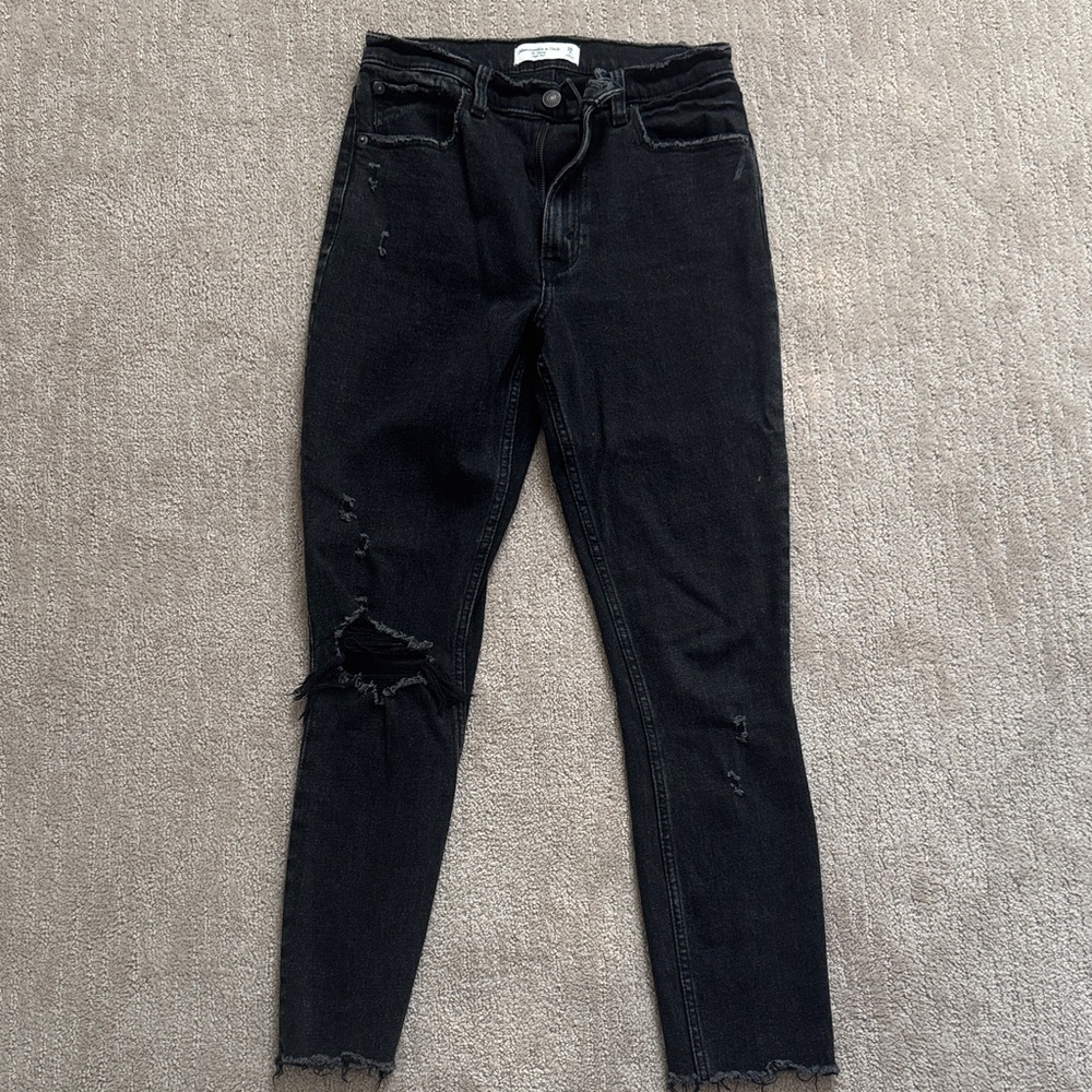 Abercrombie & Fitch Black Distressed Skinny Jeans